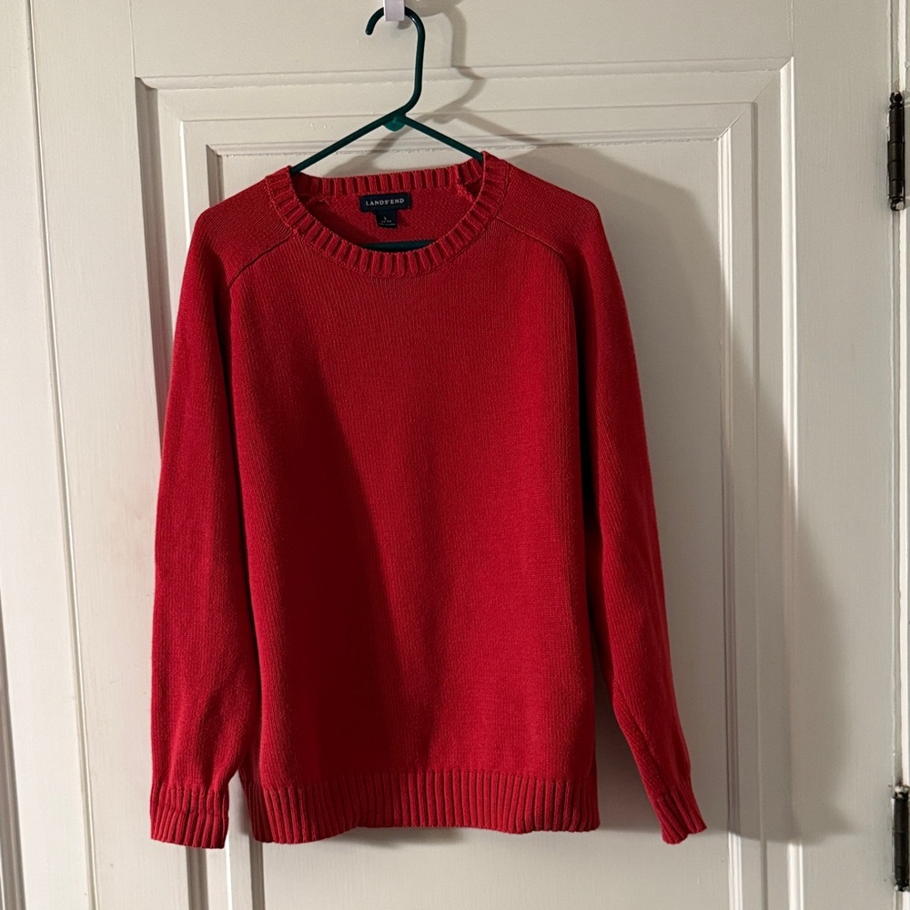 Lands' End Men's Tomato Red Cotton Crewneck Sweater